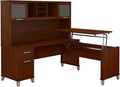 Bush Home Somerset 72W 3 Position Sit to Stand L Shaped Desk with Hutch in Hansen Cherry | Adjustable Height Table for Home Office
