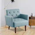 PU Leather Accent Chair Mid Century Modern Armchair for Living Room Reading Tufted Chair Single Sofa High-Density Foam Cushion Solid Wood Legs for Home Bedroom Office Reception(Blue)