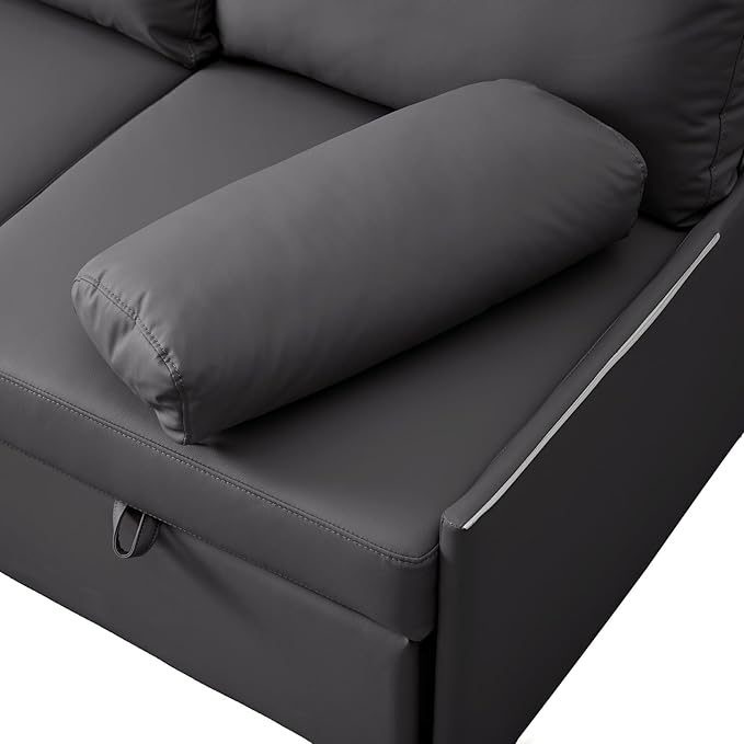 80 inch Convertible Sectional Sofa L-Shaped Sofa Sleeper with Reversible Chaise Faux Leather Couch Bed with StorageRemovable ArmrestModern Pull Out Bed for Living Room BedroomGray