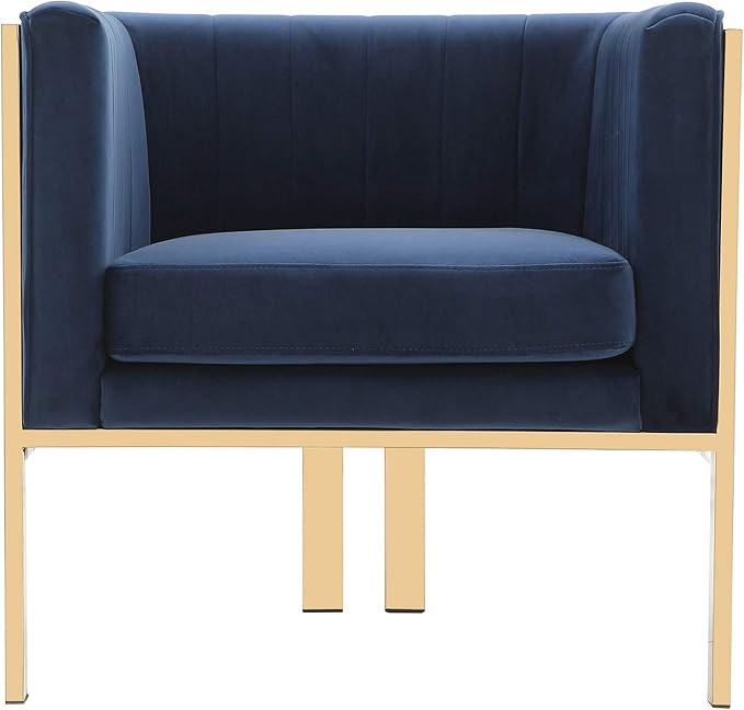 Manhattan Comfort Paramount Velvet Accent Armchair Set of 1 Polished Brass Frame with Geometric Legs Art Deco Chair 1920s Glamour Fully Assembled Living Room Lounge Seat Royal Blue