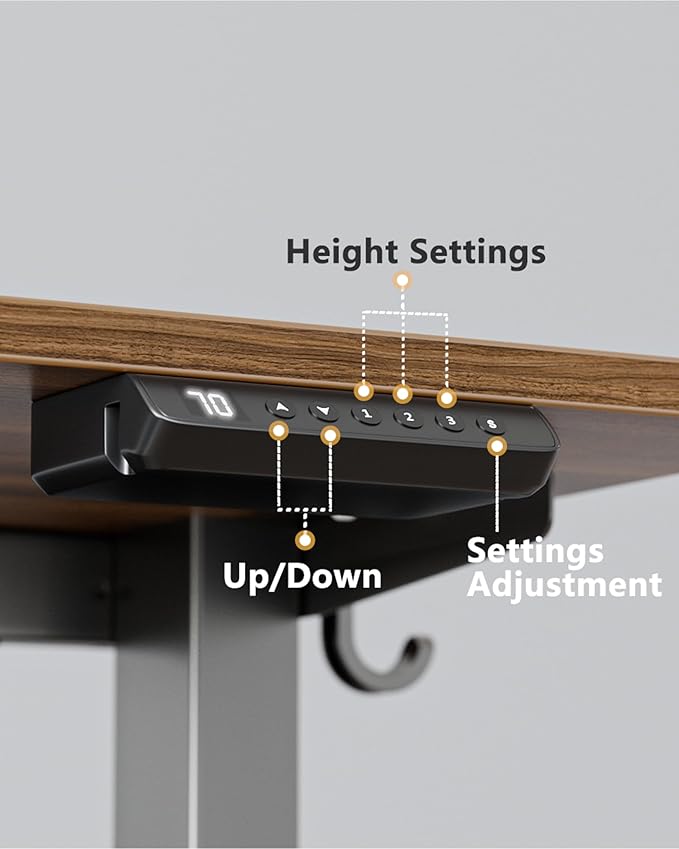 FEZIBO One-Piece Standing Desk Adjustable Height Stand up Home Office Desk 60x24 Inch Electric Standing Computer Desk with 4 Memory Presets Headphone Hook Black Walnut
