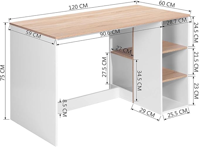 47.2 Computer Desk with 5 Storage Shelves Modern Study Writing Desk for Small Spaces Gaming Desk Multipurpose Student Learning Table Workstation for Home Office Easy Assembly (Oak White)
