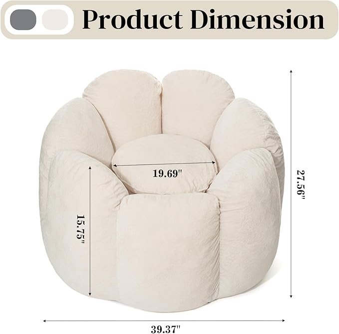 HOMMPA Bean Bag Chair for Adults Comfy Velvet Bean Bag Couch with Back Support Flower Shaped Oversized Sofa for Living RoomBedroomDormBeige