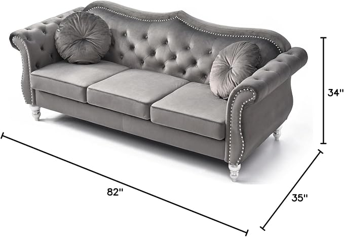 Glory Furniture Hollywood Velvet Sofa in Dark Gray