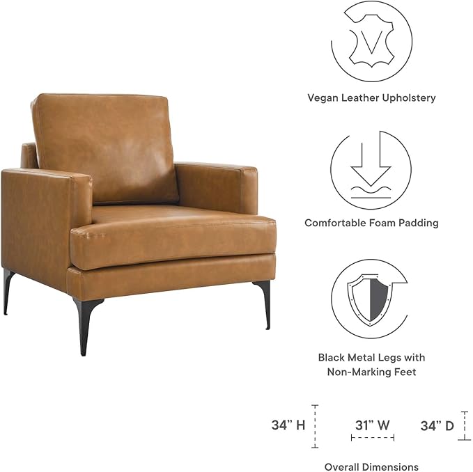 Modway Evermore Vegan Leather Upholstered Armchair Tan