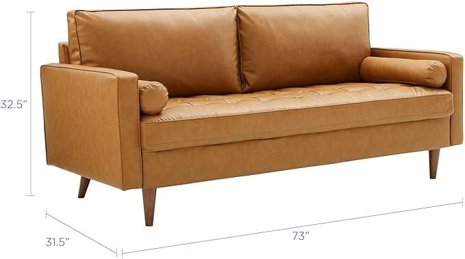 Modway EEI-3765-TAN Valour Upholstered Faux Leather Sofa Tan