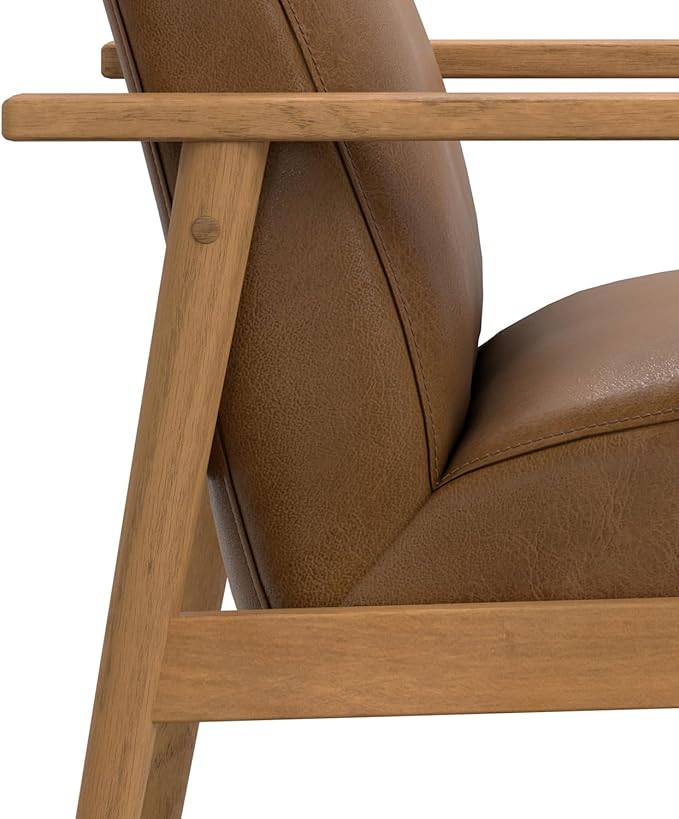 SIMPLIHOME Paloma Accent Chair - 22 inch Wide Upholstered Genuine Leather Contemporary Arm Chair with Solid Wood Frame in Caramel Brown for Living Room or Bedroom Seating Fully Assembled