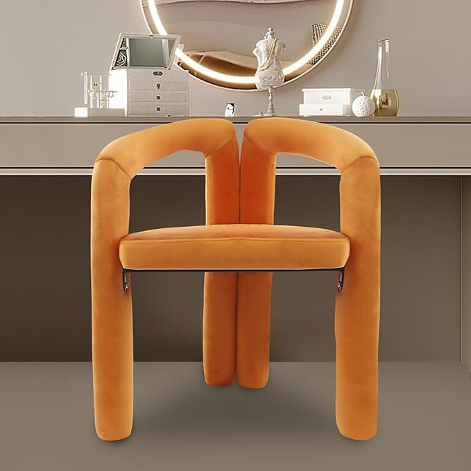 LOYALHEARTDY Orange Vanity Chair Small Accent Chairs Bedroom Chair with Soft Cushion 17.7 Inch Modern Desk Chairs No Wheels Makeup Stool for Dressing Table Salon Dormitory Living Room Orange