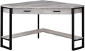 Pemberly Row Corner Computer Desk 42 in Reclaimed Wood Gray and Black Finish Metal Frame 1 Drawer and Bottom Shelf Traditional Style Home Office Writing Desk for Laptop/Tablet Workstation Use