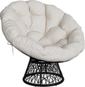 Papasan Chair 37 Ergonomic Wicker Papasan Chair with Extra-Thick Soft Fabric Cushion Heavy-Duty Steel Frame 360° Swivel Base for Living Room Bedroom &amp Reading Nook – White - Black Stand