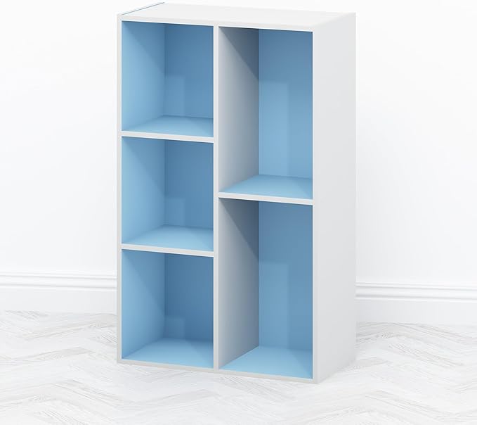 Furinno TOMI TV Stand 5-Cube Entertainment Center with Open Shelf Reversible TV Console for Living Room Bedroom Home Office Light Blue