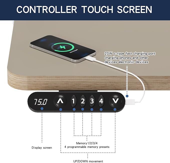Electric Standing Desk 31.5x23.6 Inch Single Leg Height Adjustable with Digital Memory Panel Khaki Desktop