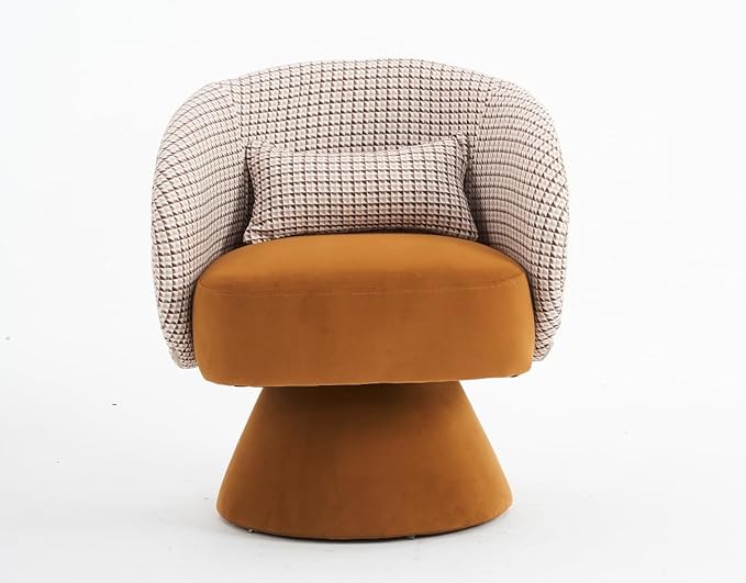 Swivel Accent Chair Swivel Barrel Chair with Pillow 360 Degree Swivel Armchair Round Club Chair for Living Room Bedroom Office Lounge (Coffee+Velvet)