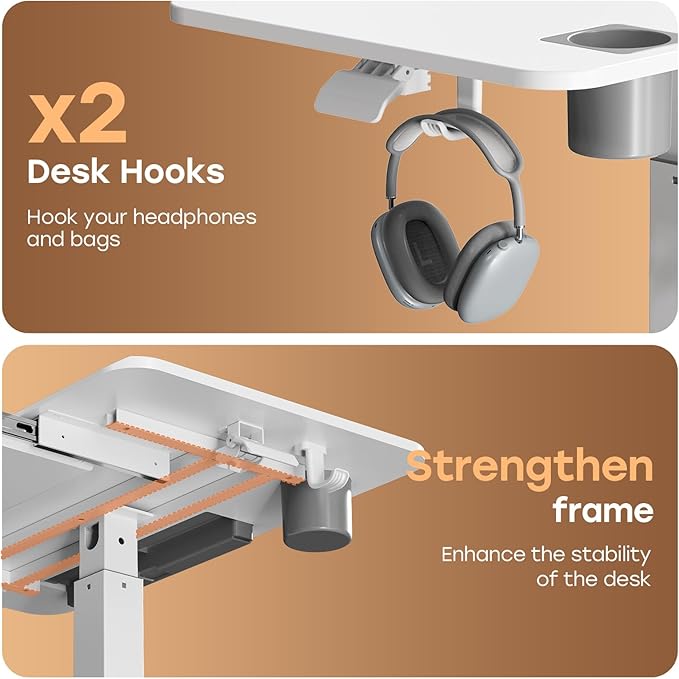 Mobile Standing Desk with Drawer 32 Rolling Desk with Cup Holder and Hooks Portable Laptop Cart on Wheels Height Adjustable Workstation with Storage for Home Office White