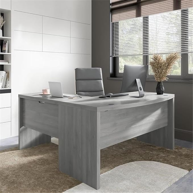 Bush Business Furniture Echo L Shaped Bow Front Office Desk in Modern Gray Modern Computer Table for Home or Professional Workspace