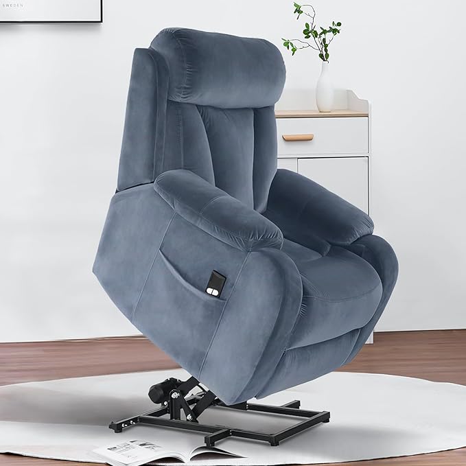 DAZONE Grey Small Power Lift Recliner Chair for Elderly - Quiet Motor Electric Recliner with Overstuffed Comfort with Space-Saving Design for Living Room Bedroom