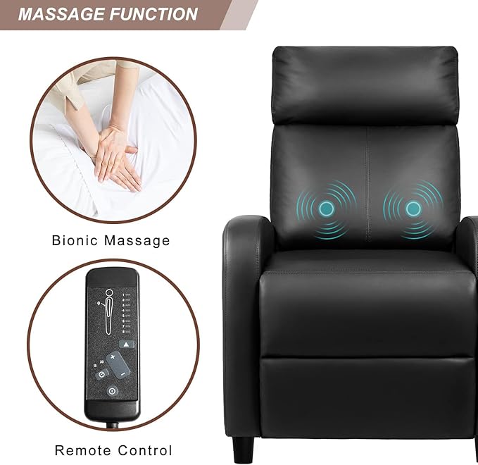 Devoko Massage Recliner Chair Home Theater Seating Pu Leather Modern Living Room Chair Furniture with Padded Cushion Reclining Sofa Chairs (Black)