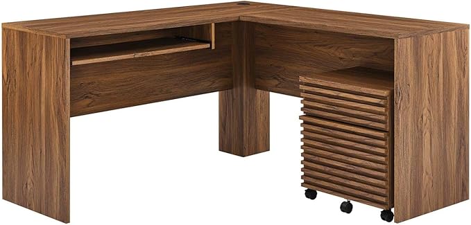 Modway Render Mid-Century Modern Office Desk and File Cabinet Set Walnut