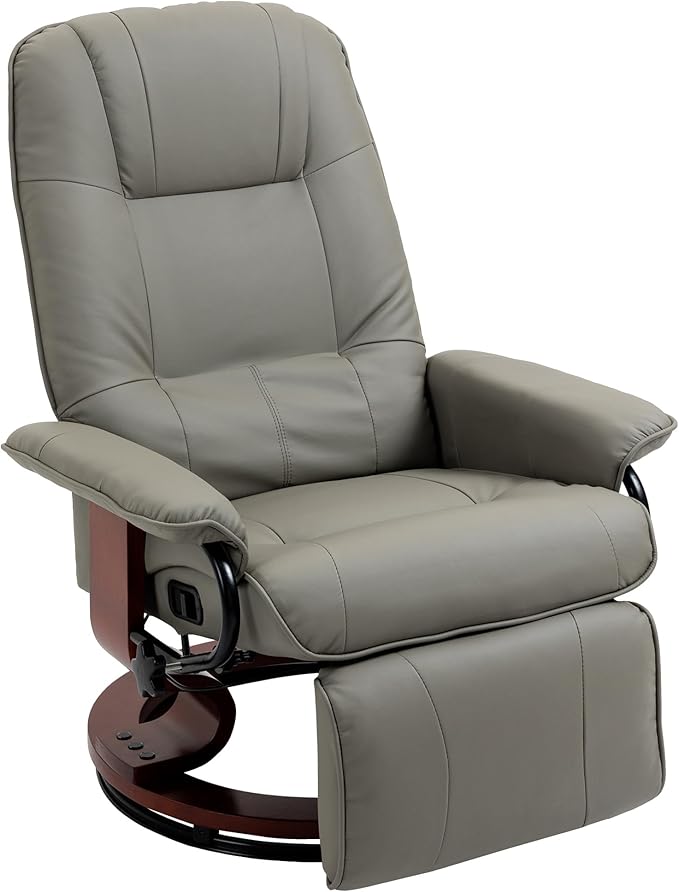 Faux Leather Manual Recliner with Swivel Wood Base White Upholstery Comfortable and Stylish for Living Room or Office