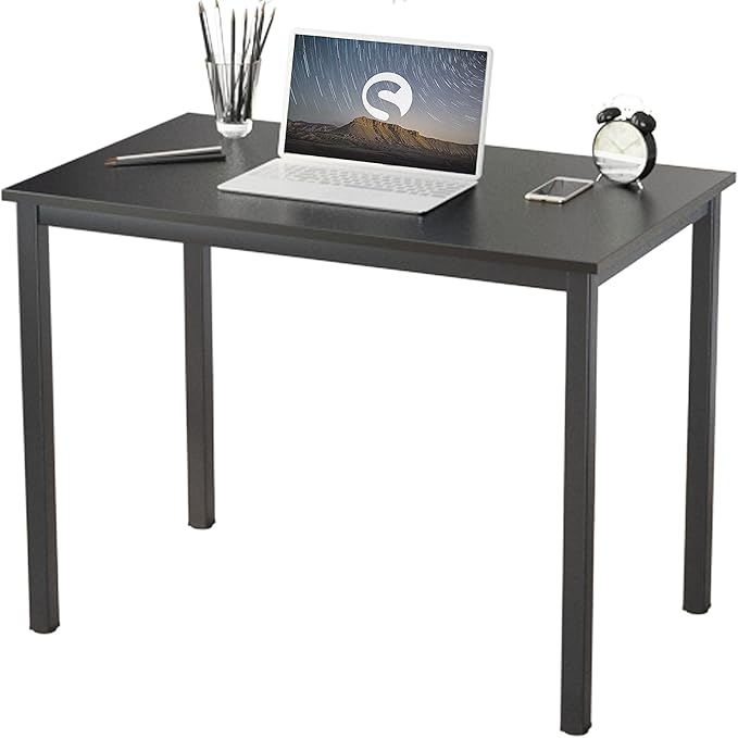 Need 31 Inch Small Computer Desk Modern Simple Style Writing Desk for Home Office Basic PC Work Desk with Black Metal Frame Black