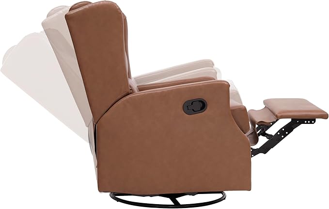 Flash Furniture Omma Swivel Glider Rocking Recliner Manual Wingback Recliner with 360 Degree Swivel for Living Room Bedroom or Nursery Cognac LeatherSoft