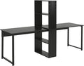 HOMCOM 88 Extra Long 2-Person Computer Desk with Storage Shelves Combo Double Workstation Storage Study Writing Table for Home Office Bookshelf Black