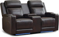 Power Reclining Loveseat with Console Power Loveseat Recliner Sofa with Adjustable Headrest/LED Light/Wireless Charging/Arm Storage Power Recliner Loveseat for Living Room (Brown 2 Seater)