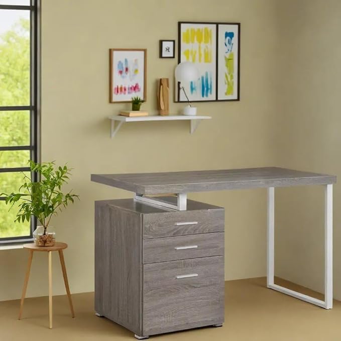 Stylish 3-Drawer Office Desk in Weathered Grey for Efficient Workspace Ideal for Modern Home and Office Settings