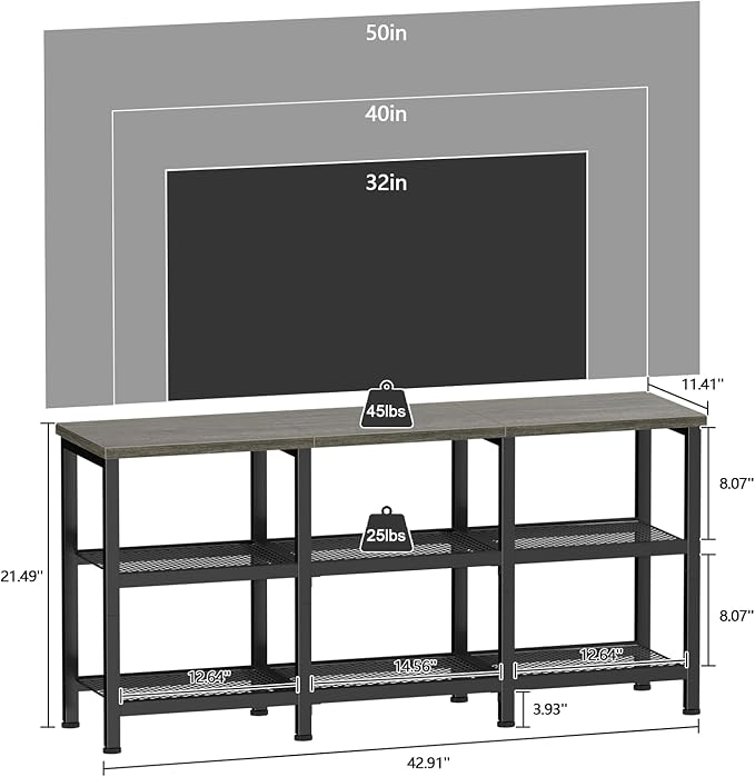 Furologee TV Stand 43 Inch Entertainment Center with 3-Tier Storage Shelves Industrial Media Console Table for TVs up to 50 Inch Television Stands for Living Room Bedroom Light Black Oak