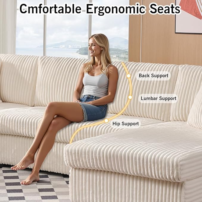 123 U-Shaped Modular sectional Sofa Two L-Shape Chaise with 2 Cloud Couch sectional with Two Pillows couches for Living Room (Beige)