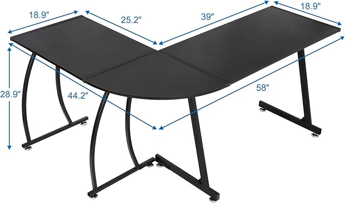 ZenStyle L-Shape 58.1in Corner Computer Desk Home Office PC Laptop Table Multipurpose Gaming Workstation with Solid Steel Frame/Waterproof Desktop