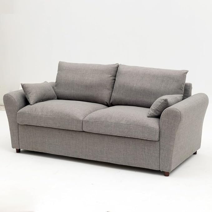Panana Modern 3 Seater Couch Seette Linen Fabric Grey Sofa with Under Storage Compartment for Small Apartment 180 x 80 x 80cm (Light Grey Sock Arm)