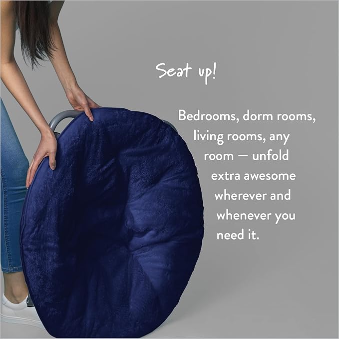 Urban Lifestyle Super Soft Faux Fur Saucer Chair with Folding Metal Frame Navy 29X32X22