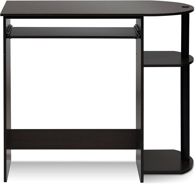 Furinno Simplistic Easy Assembly Computer Desk With Keyboard Tray Dark Brown/Black