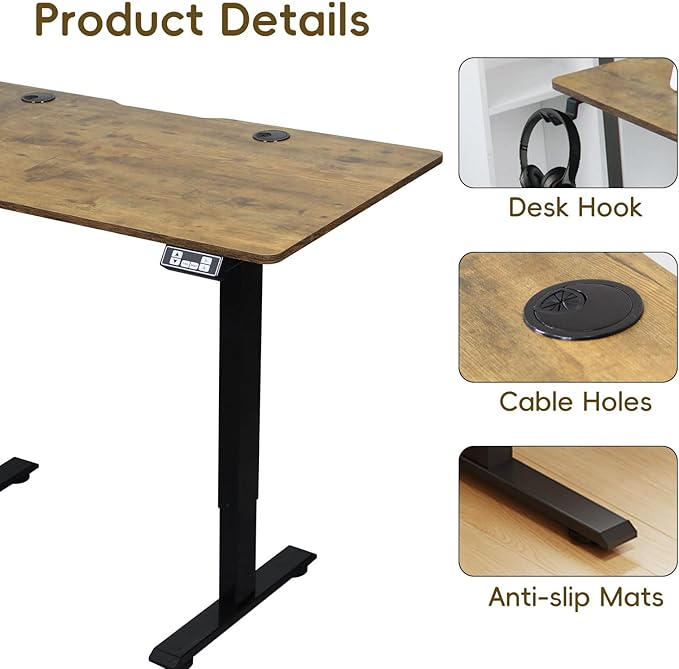 Electric Standing Desk Adjustable Height Stand up Desk Sit Stand Home Office Workstation with Splice Board (Rustic Brown 55)