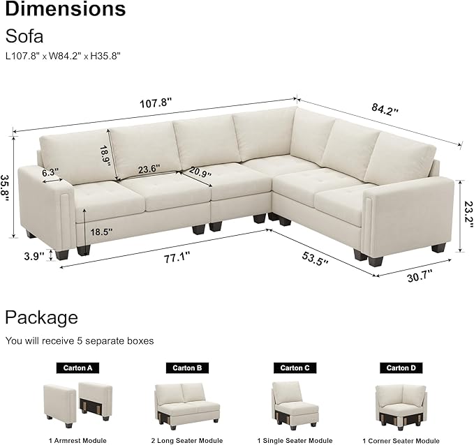 Belffin Modular Sectional Sofa L Shaped Couch with Reversible Chaises 6-Seater Convertible Sectional Sofa Couch Velvet Corner Sofa Beige