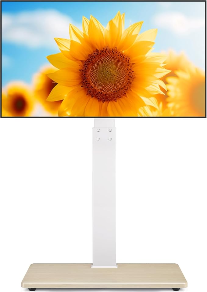 TV Floor Stand for 32-75 Inch Plasma LCD LED OLED Flat Panel or Curved Screen TVs Swivel TV Stand Mount with Height Adjustment and Sturdy Wood Base White