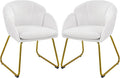 Yaheetech Velvet Living Room Chair Flower Shaped Armchair with Golden Legs Upholstered Side Chair for Vanity Room Living Room Kitchen Set of 2 White