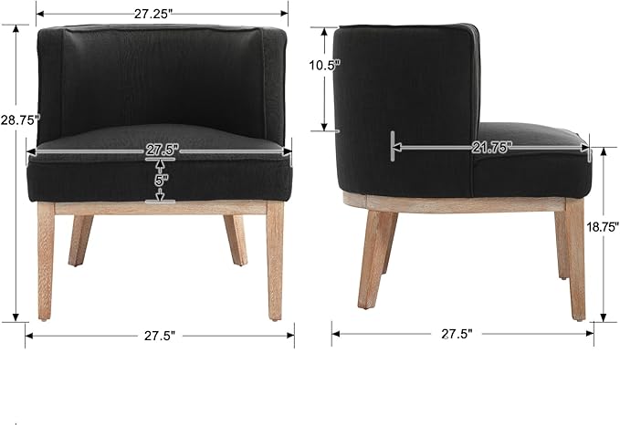 Wahson Farmhouse Style Comfy Living Room Chair Linen Upholstered Small Mid Century Round Accent Bedroom Chair for Small Spaces Charcoal