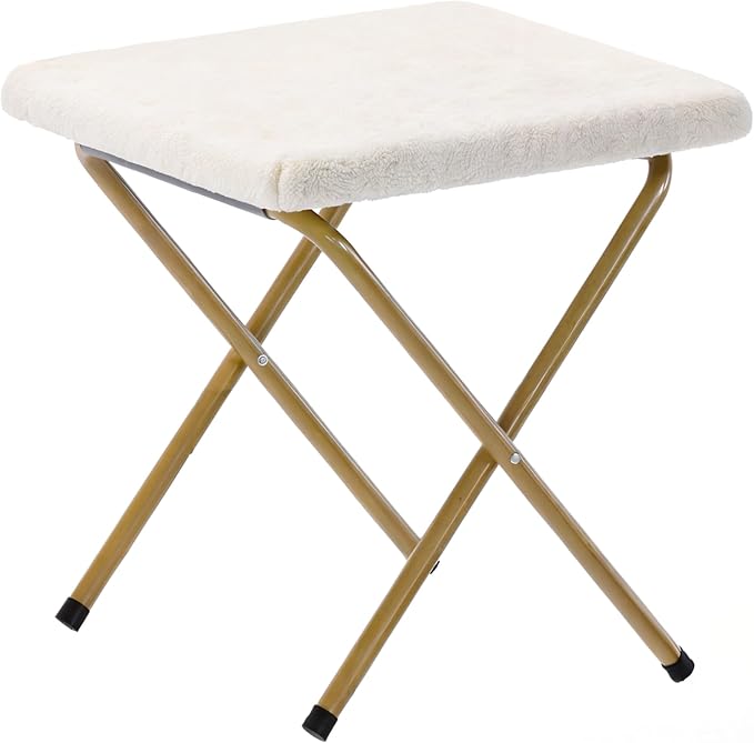 Flash Furniture Eleanor Portable Double Saucer Chair with 2 Ottomans Folding Steel Frames for Dorm or Bedroom 56 Ivory Faux Shearling/Soft Gold Frame