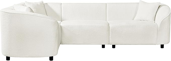 Merax 104 L-Shaped Curved Sofa Comfy Upholstered Sectional Couch with Extra Deep Seats Boucle Sofa for Living Room Apartment Office Beige