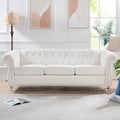 84 Modern Chesterfield Fabric Couch Rolled Arm Tufted Back 3 Seater Sofa Upholstery Nailhead Trim Couches for Living Room Office (White)