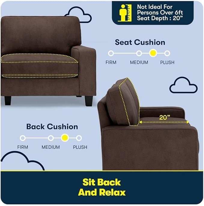 Pemberly Row 73 Track Arm Sofa Removable Covers Dark Brown Polyester Upholstery Compact Design Solid Wood Frame Modern Style Comfortable Seating Ideal for Apartment Living Room Home Office