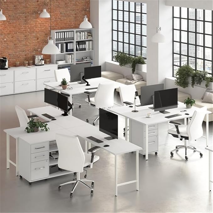 Bush Business Furniture Hustle 60W x 30D L Shaped Computer Desk with Metal Legs in White Modular Corner Table for Home and Professional Office