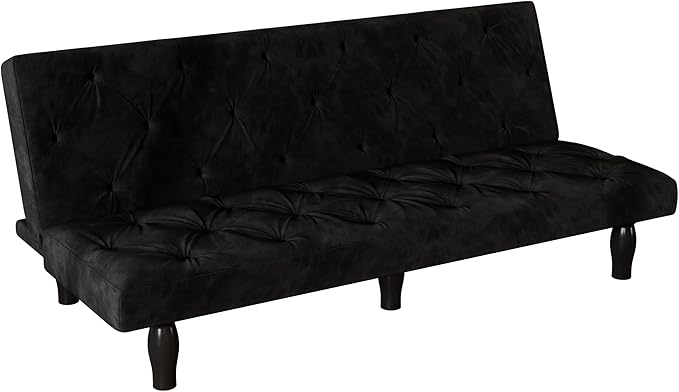Modern Convertible Futon Sofa Bed Adjustable Loveseat Futon Couch with Metal Legs Upholstered Sofa Bed with Wood Frame Sleeper Couches for Small Compact RV Living RoomOffice (Black-Velvet)