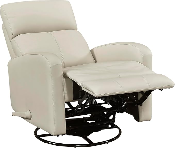 Lexicon Swivel Glider Reclining Chair Top Grain Leather Match Manual Pull Handle Recliner Comfy Nursery Glider Recliner Swivel Reclining Chair for Living Room/Office/Bedroom/Apartment Beige