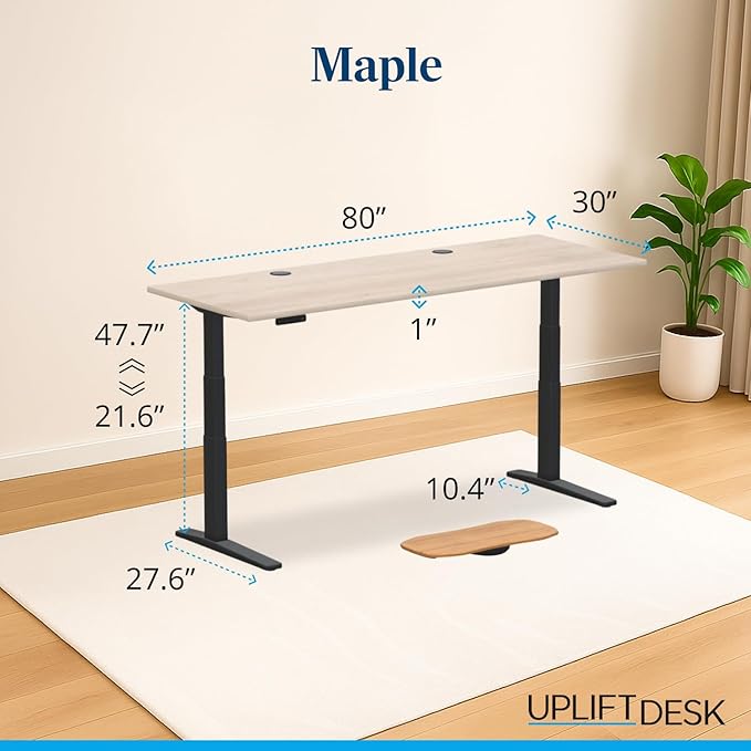 UPLIFTDESK V3 2-Leg Maple Laminate Wood Standing Desk – Adjustable Height Advanced 1-Touch Memory Keypad Under Desk Cable Management Wire Grommets &amp Rocker Board (Black C-Frame 80 x 30 inch)