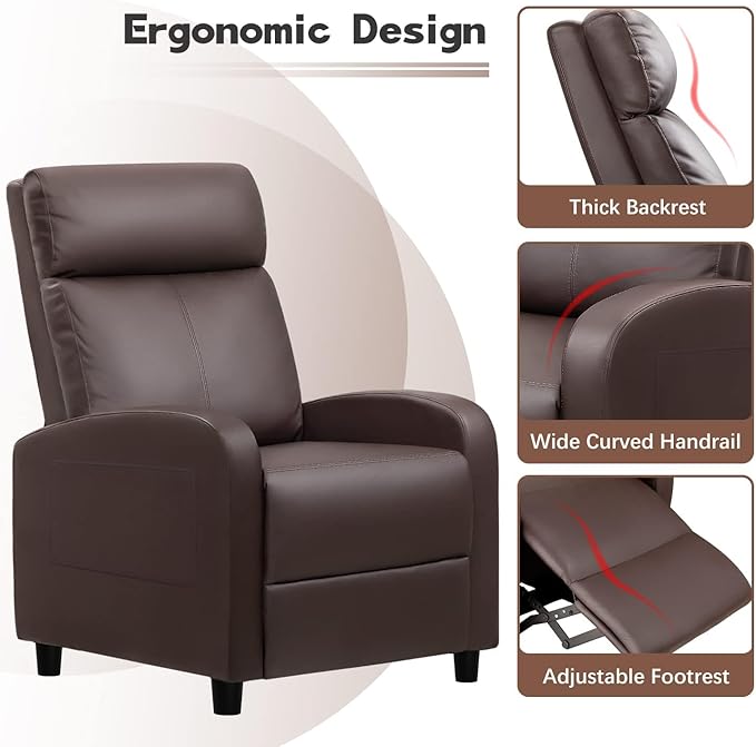 Furniwell Massage Recliner Chair for Living Room Adjustable PU Leather Reclining Chair Home Theater Seating Modern Winback Single Sofa for Adults with Footrest (Leather Brown)