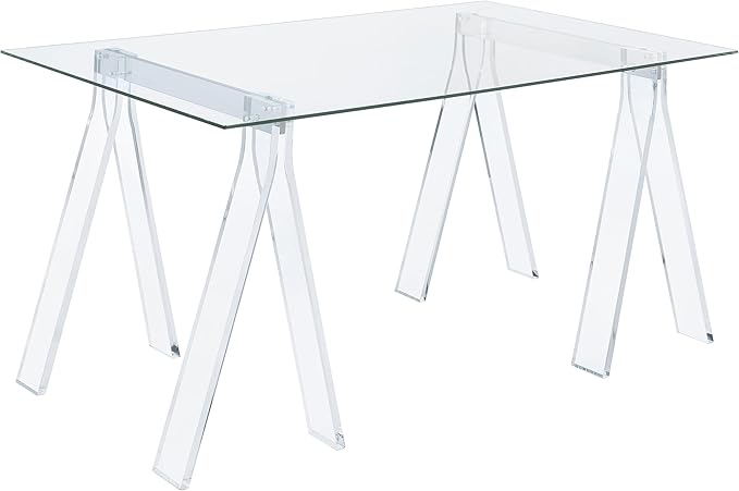 Coaster Home Furnishings – Amaturo – Glass &amp Metal – 59-Inch Transparent Design Writing Desk with Tempered Glass Top Chrome Supports and Sawhorse Base – Home Office &amp Living Room – Clear - 8
