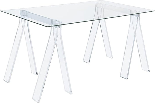 Coaster Home Furnishings – Amaturo – Glass &amp Metal – 59-Inch Transparent Design Writing Desk with Tempered Glass Top Chrome Supports and Sawhorse Base – Home Office &amp Living Room – Clear - 8